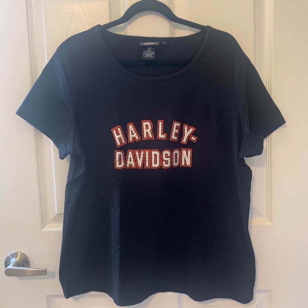 Harley Davidson Women's Studded Short Sleeve Black Tee, Size 1W